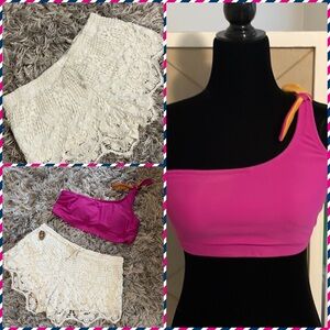 🛍️B2G1 FREE🛍️3 Piece Set: NWOT 1 shoulder strap bikini top, NWOT ring, shorts